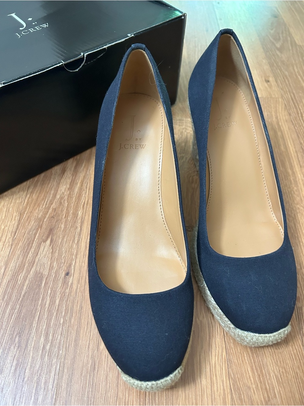 J. Crew Navy Canvas Espadrille Wedges